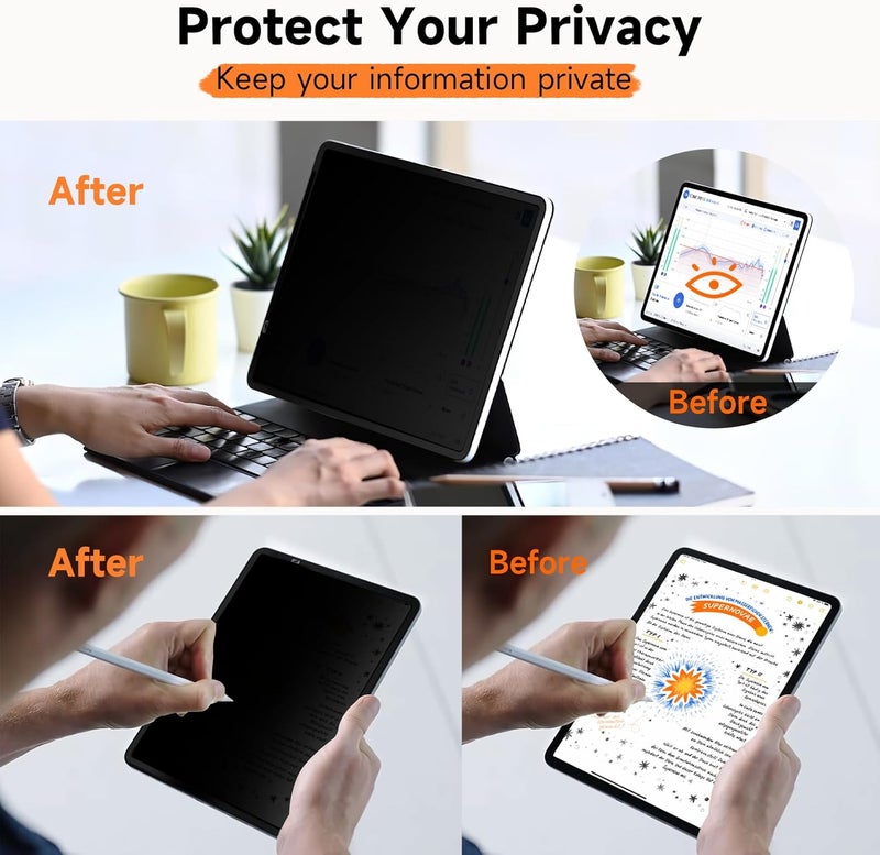 Mamol Upgrade 360° Privacy Screen Protector for Apple iPad Pro 13 inch 7th M4 2024/ 8th M5 2025, Magicsuction 4-Way Anti Spy Glare Blue Light Filter, High Sensitive/Bubble Free/Reusable - Image 3